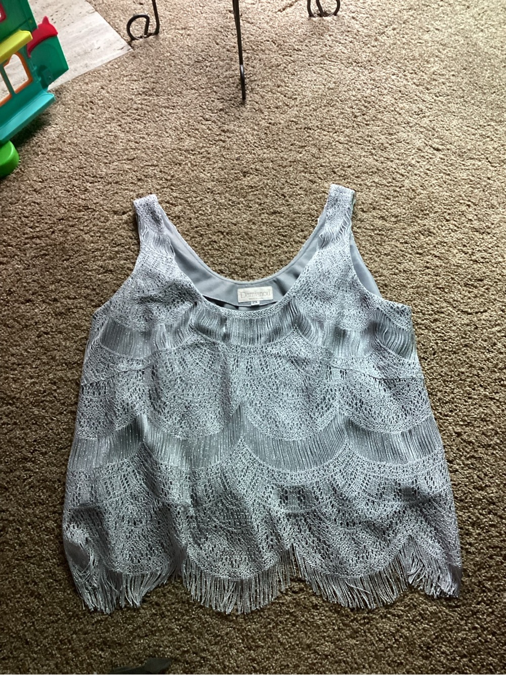 SET OF 3 Scalloped Lace Fringe Tank top, Skirt, and Jacket - Light Gray